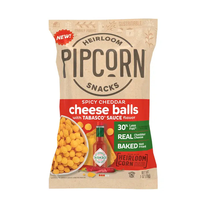 Pipcorn Heirloom Spicy Cheddar Tabasco Cheese Balls - Single Serve